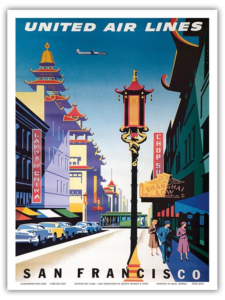San Francisco USA - Chinatown - United Air Lines - Vintage Airline Travel Poster by Joseph Binder c.1950s - Master Art Print (Unframed) 9in x 12in