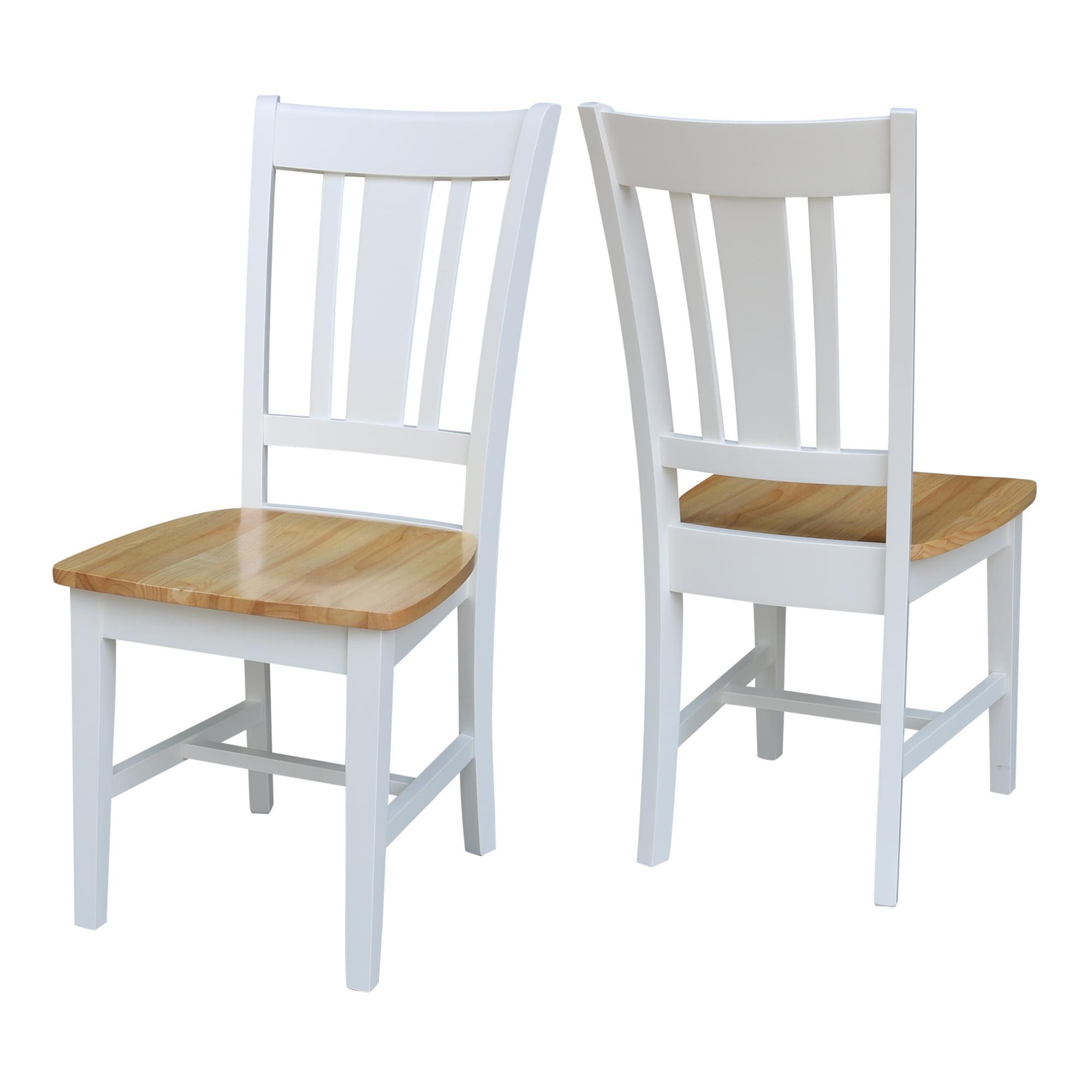 Set of 2 White and Natural Wood Slat Back Dining Chairs