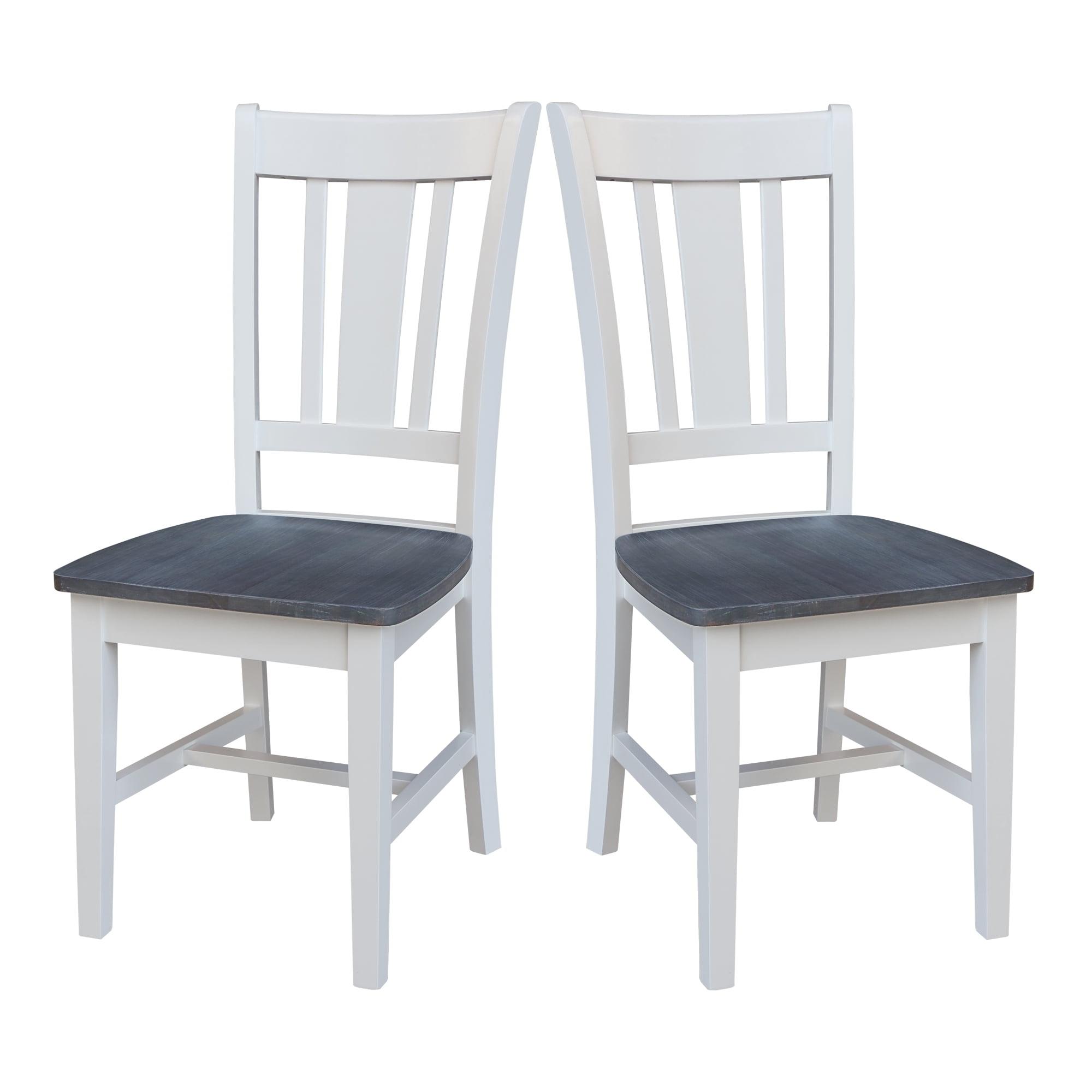 Elegant White Rubberwood Slat-Back Dining Chairs, Set of 2