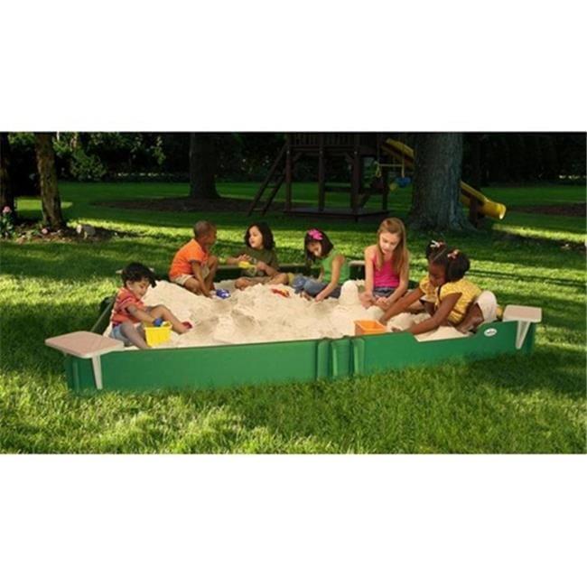 Green and Tan 10-Foot Square Sandbox with Corner Seats