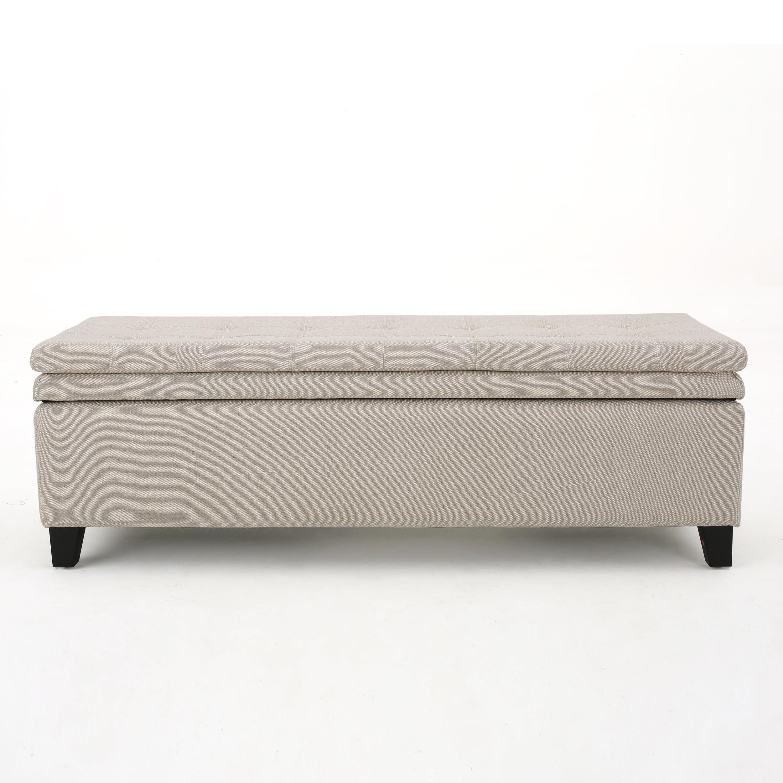 Ivory Linen Upholstered Storage Ottoman Bench