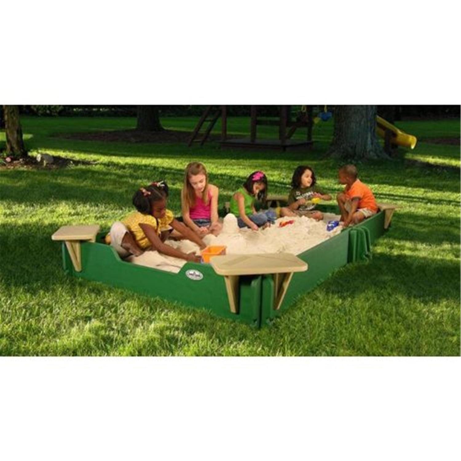 Green Plastic 5 x 10-ft Sandbox with Cover and Seats