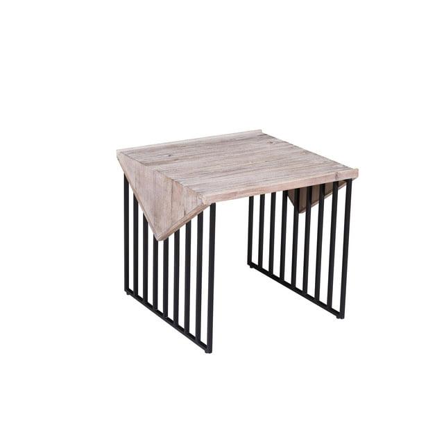 16" Sandra Wood Corner Table Natural Gray - Boraam: Reclaimed Pine, Black Metal Base, Industrial Design