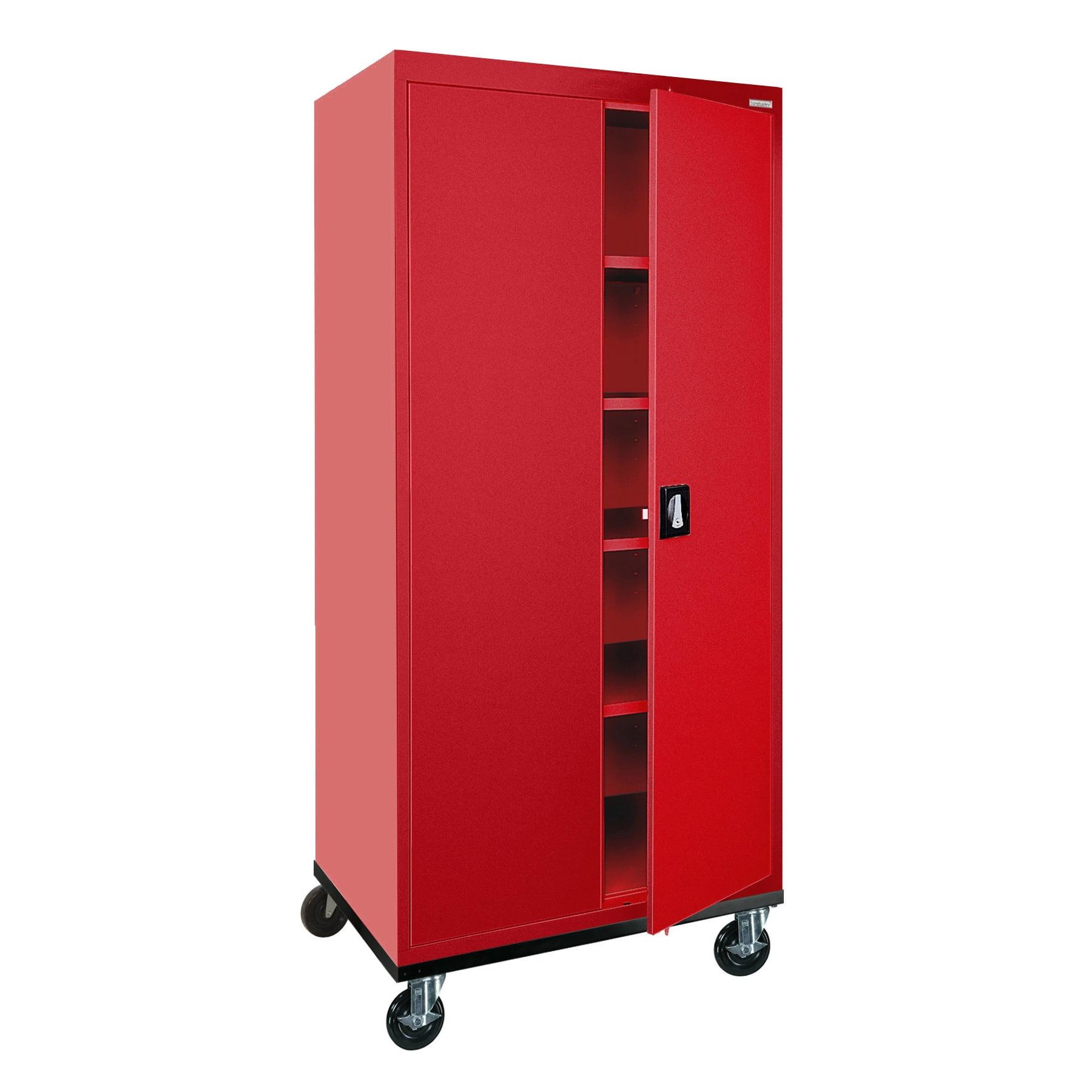 Red 78" Tall Lockable Steel Office Storage Cabinet with Adjustable Shelves