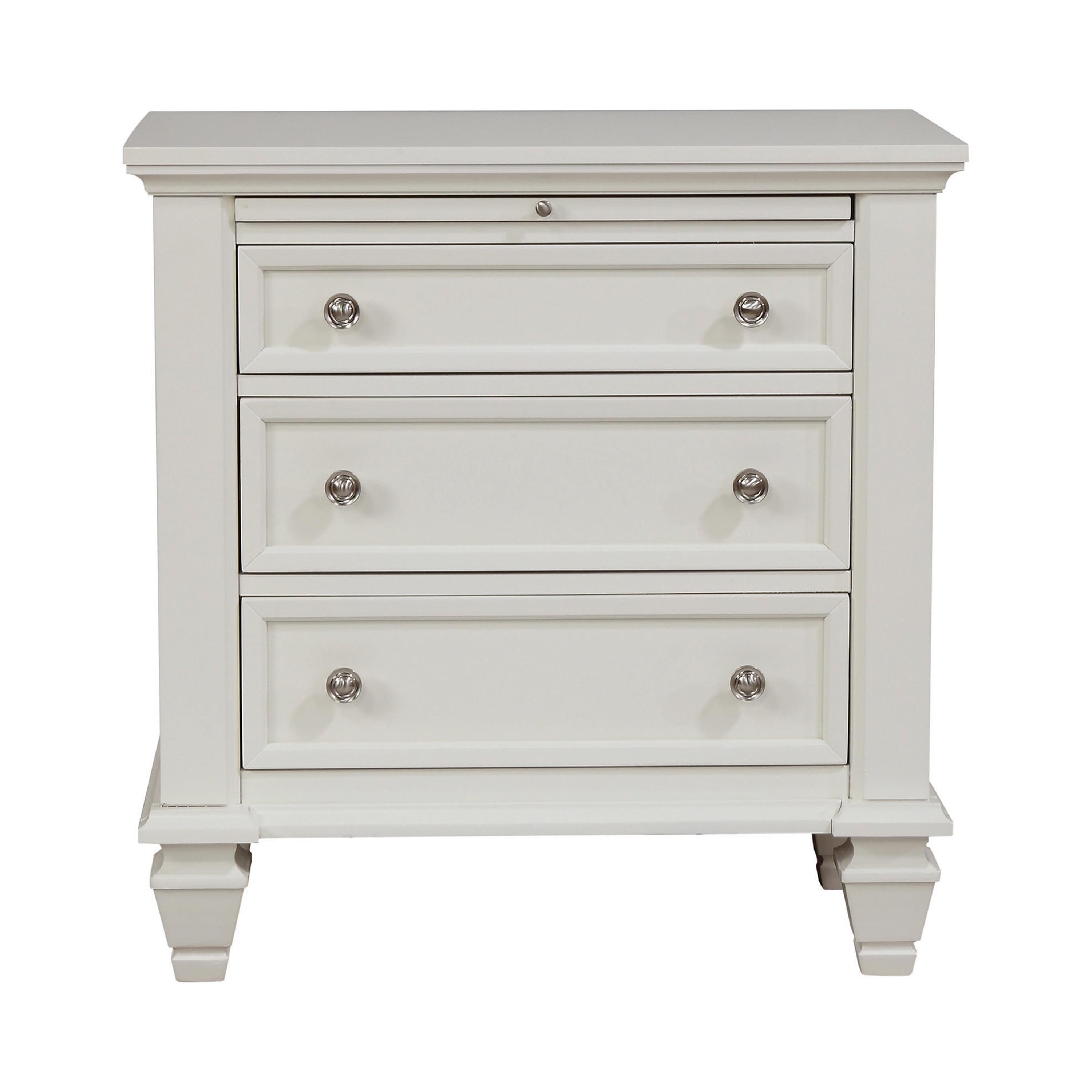 Coastal White Transitional 3-Drawer Nightstand with Pull-Out Tray