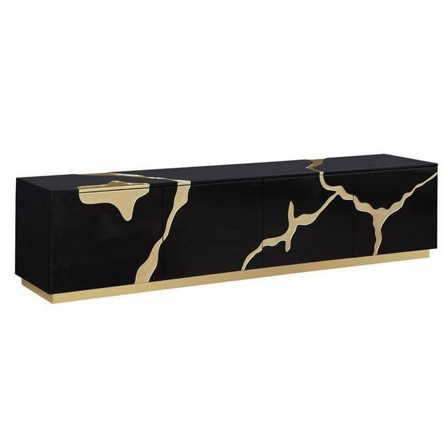 Sanford Black High Gloss Wood with Gold Accent Modern TV Stand