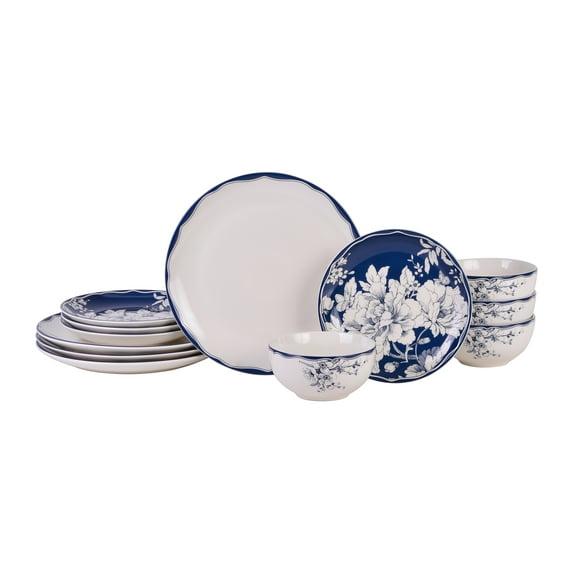222 Fifth 222 Fifth Brittany 12-Piece Porcelain Dinnerware Set - Service For 4, Plate & Bowl Set