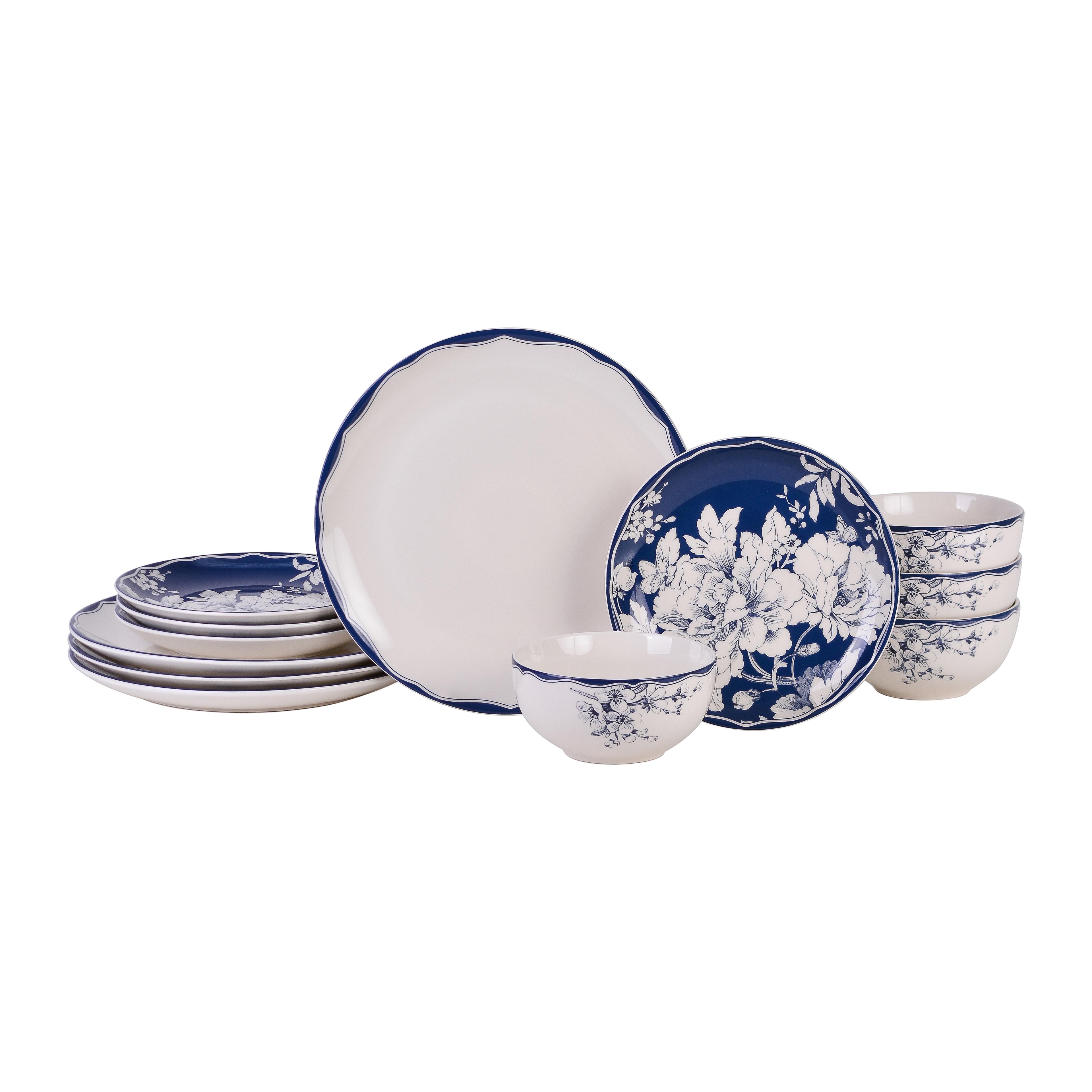 222 Fifth 222 Fifth Brittany 12-Piece Porcelain Dinnerware Set - Service For 4, Plate & Bowl Set
