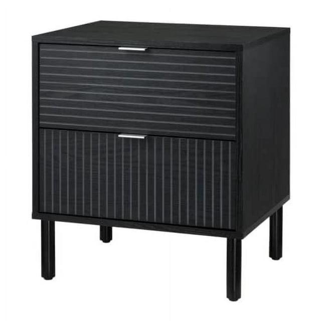 Sango Sango Merk 2-Drawer Solid Wood Nightstand, Drawers With Horizontal & Vertical Grooves