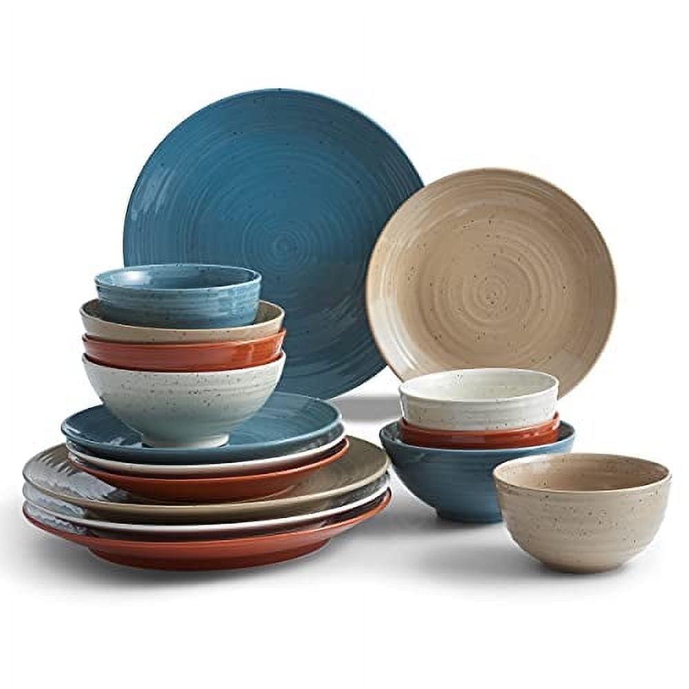 Sango Siterra Painter's Palette 16-Piece Stoneware Dinnerware Set - Service For 4, Plate & Bowl Set
