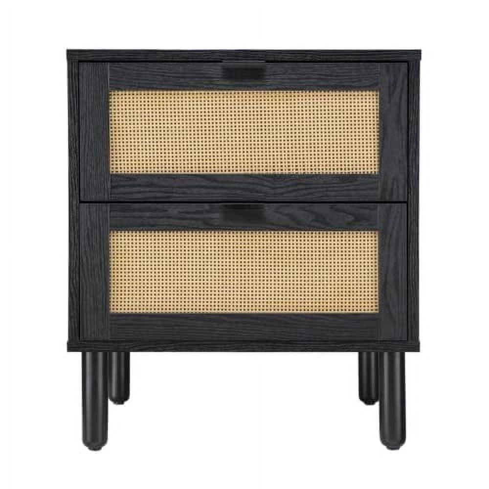 Sango Sango Orre 2-Drawer Solid Wood Nightstand, With Rattan, Cylicndrical Wooden Legs