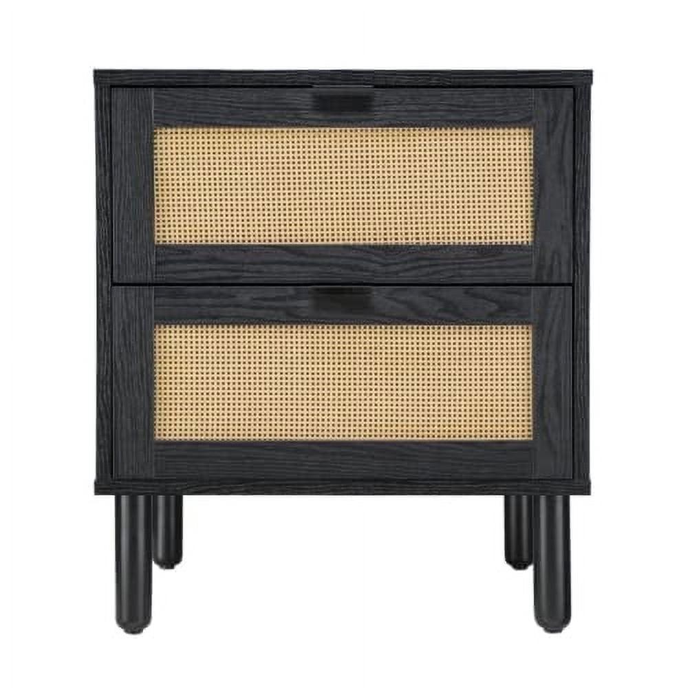Sango Sango Orre 2-Drawer Solid Wood Nightstand, With Rattan, Cylicndrical Wooden Legs
