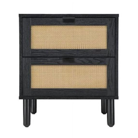 Sango Sango Orre 2-Drawer Solid Wood Nightstand, With Rattan, Cylicndrical Wooden Legs