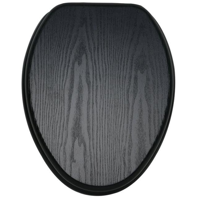Sanilo Soft Close Toilet Seat ELONGATED, Quiet and Slow Close Lid and Seat, Strong Bumpers and Hinges, Black Wood