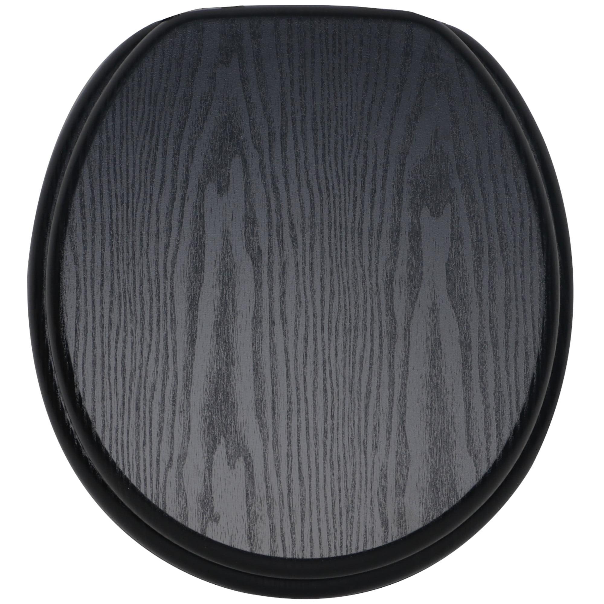 Sanilo Soft Close Toilet Seat ROUND, Quiet and Slow Close Lid and Seat, Strong Bumpers and Hinges, Black Wood