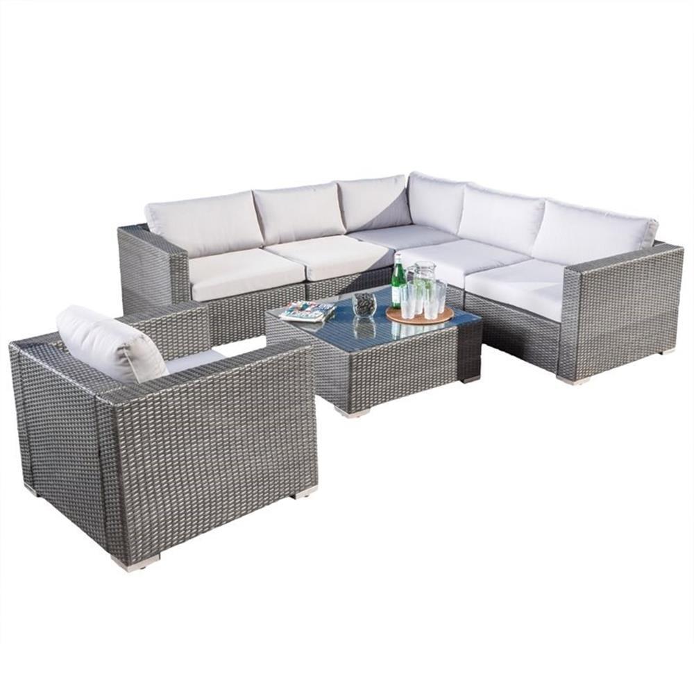 Santa Rosa 6-Seater Gray Aluminum Patio Sectional Sofa Set