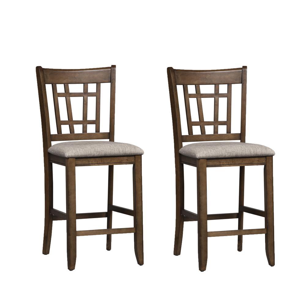 Brown Upholstered Linen Lattice Back Side Chair Set