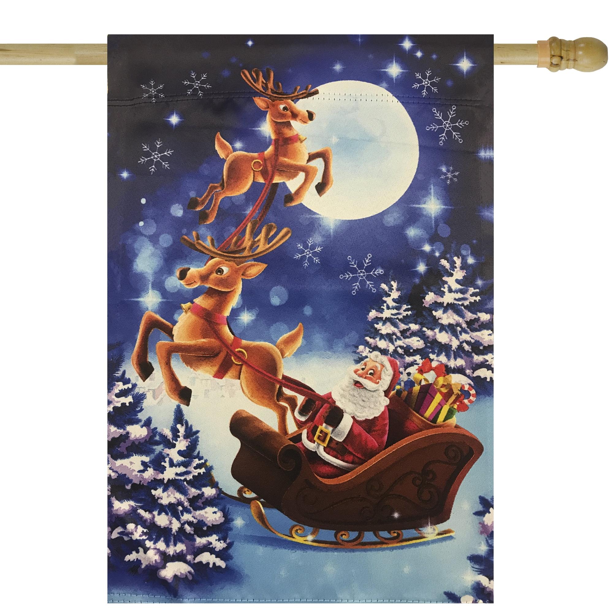 Santa and Reindeer Sleigh Ride Outdoor Garden Flag 28" x 40"