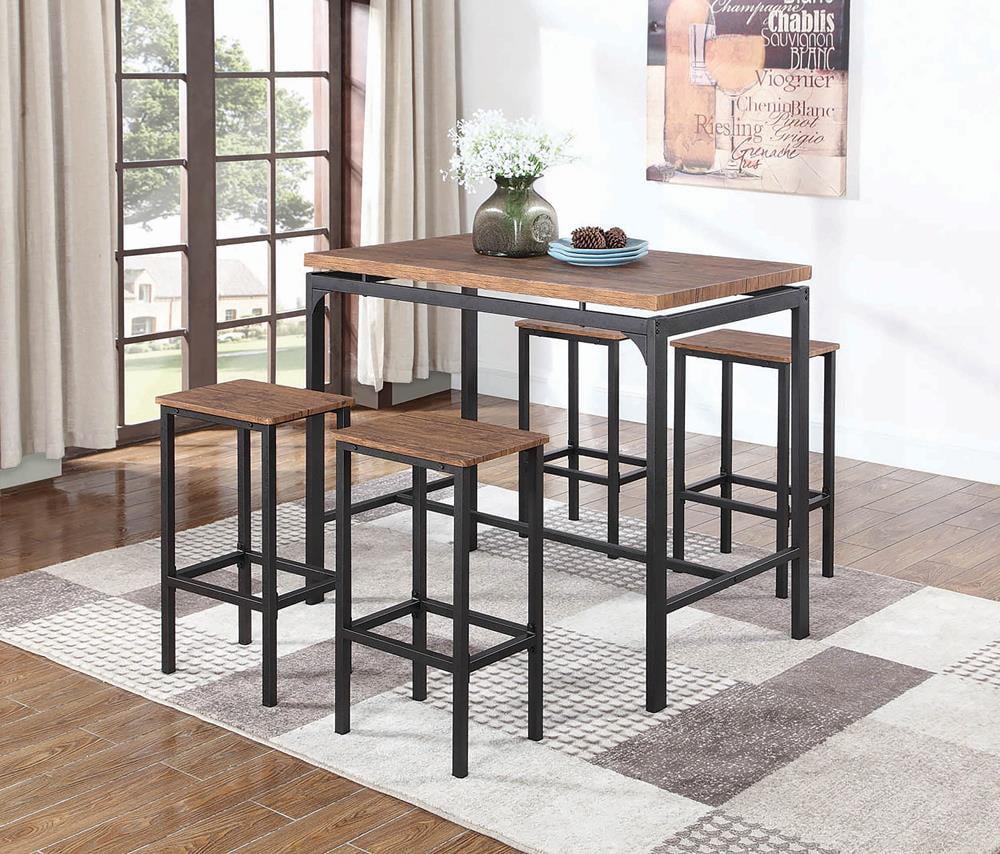 Weathered Chestnut and Black Industrial Pub Table Set with 4 Chairs