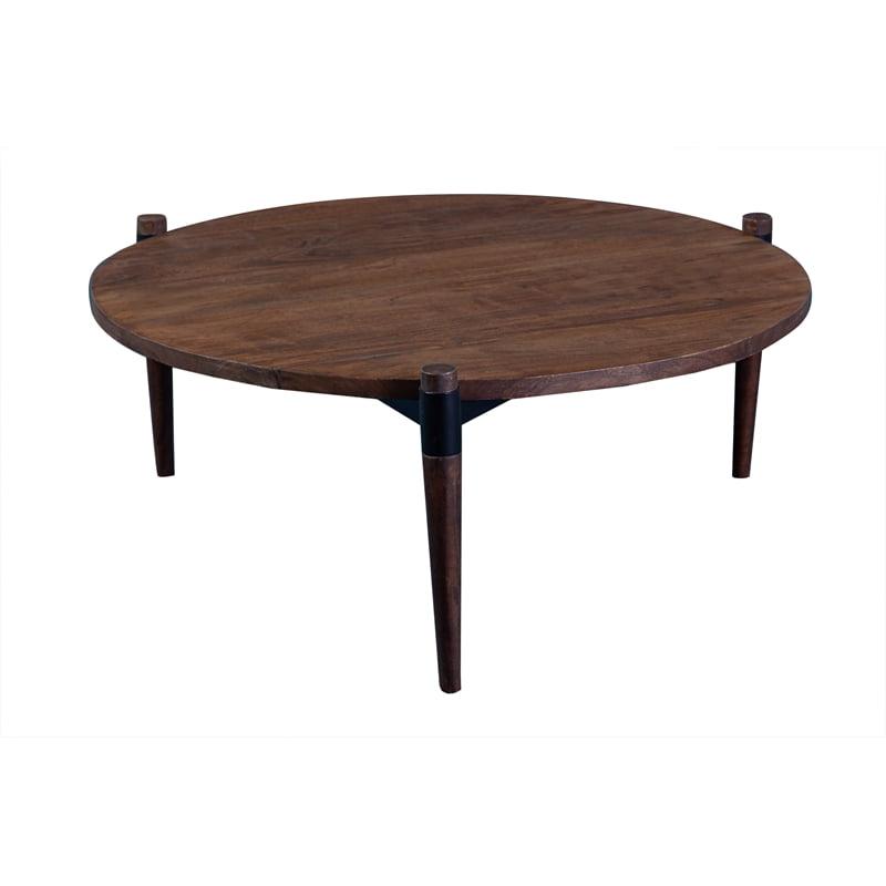 Contemporary Round Acacia Wood Coffee Table with Black Legs