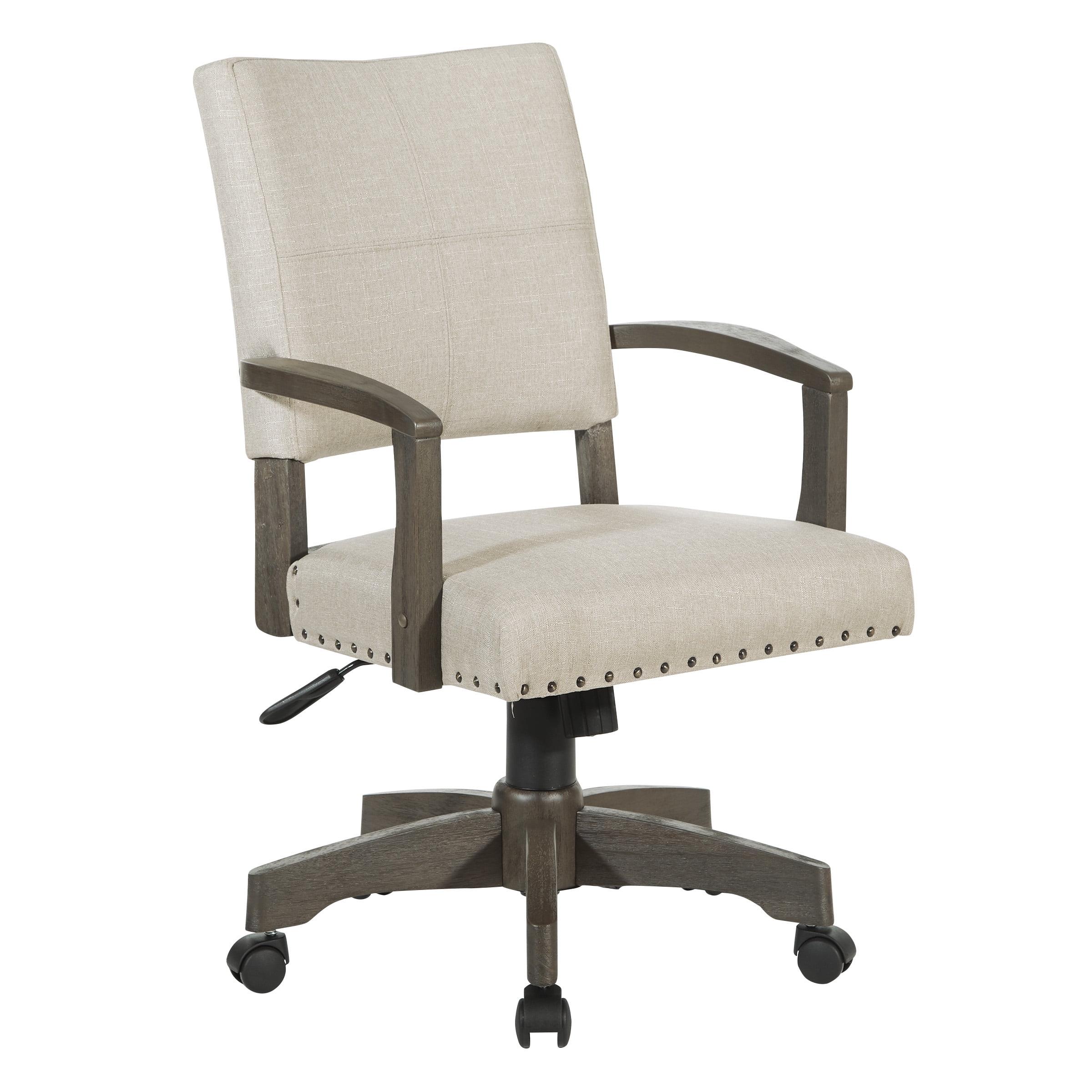 Santina Deluxe Ivory Fabric Banker's Chair with Antique Gray Wood Finish