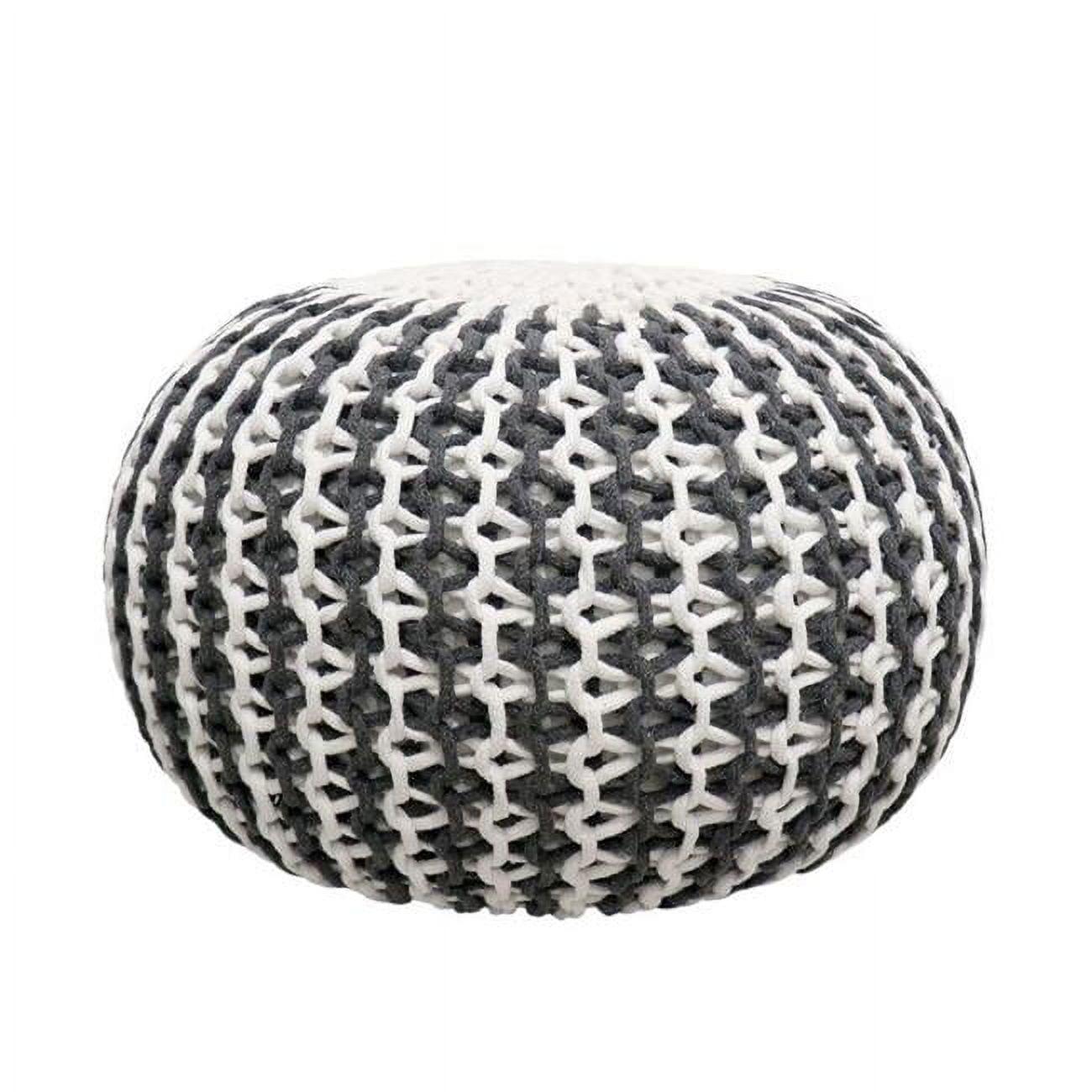 Santorini Contemporary Ivory & Grey Square Cotton Pouf