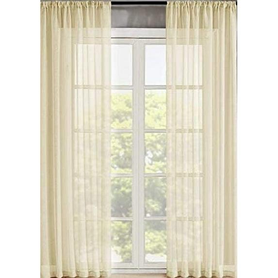 Sapphire Home 2 Panels Window Sheer Curtains 54" x 63" Inches 108" Total Width, Voile Panels for Bedroom Living Room, Rod Pocket, Decorative Curtains, Solid Sheer 63" Beige/Ivory