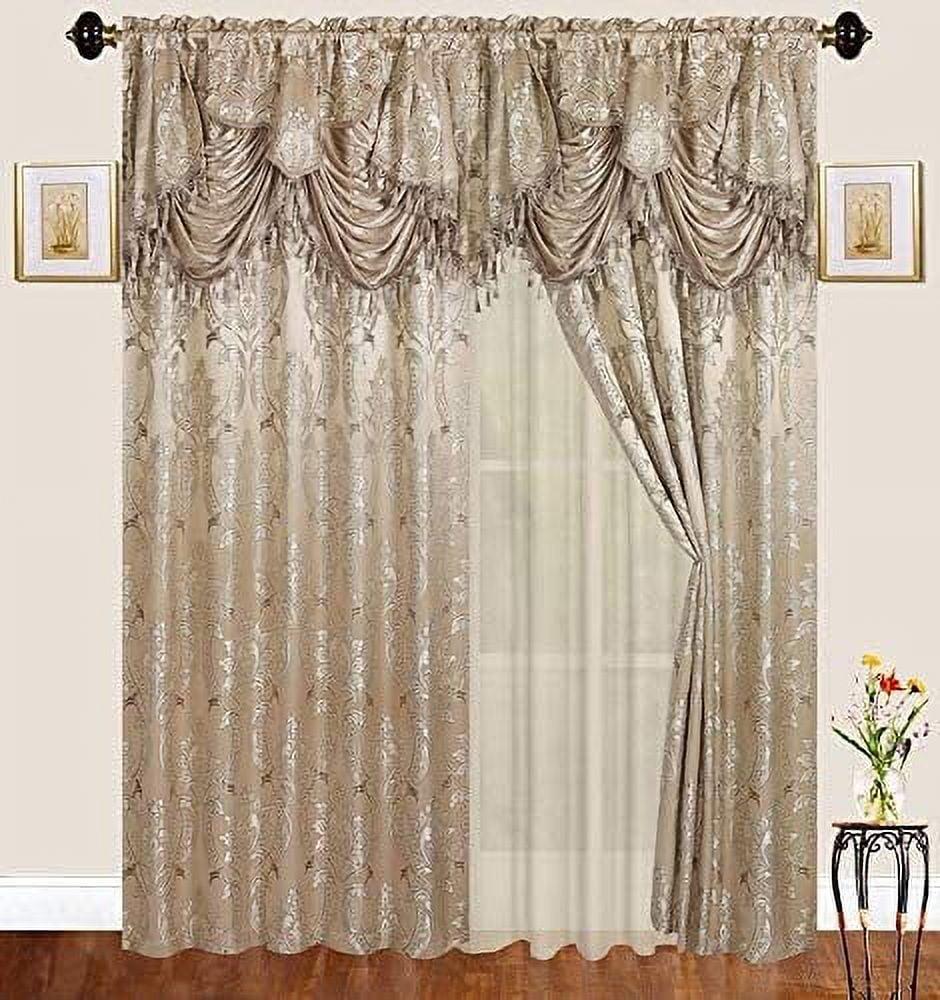 Sapphire Home Traditional Jacquard Taupe Damask Floral Curtains, 54” x 84” (2 Panels)