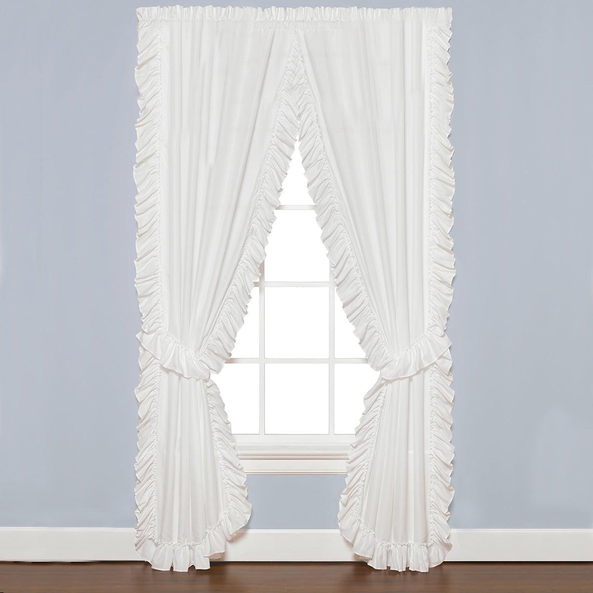 Sarah White Ruffled Polyester Rod Pocket Curtain Pair 82" x 63"