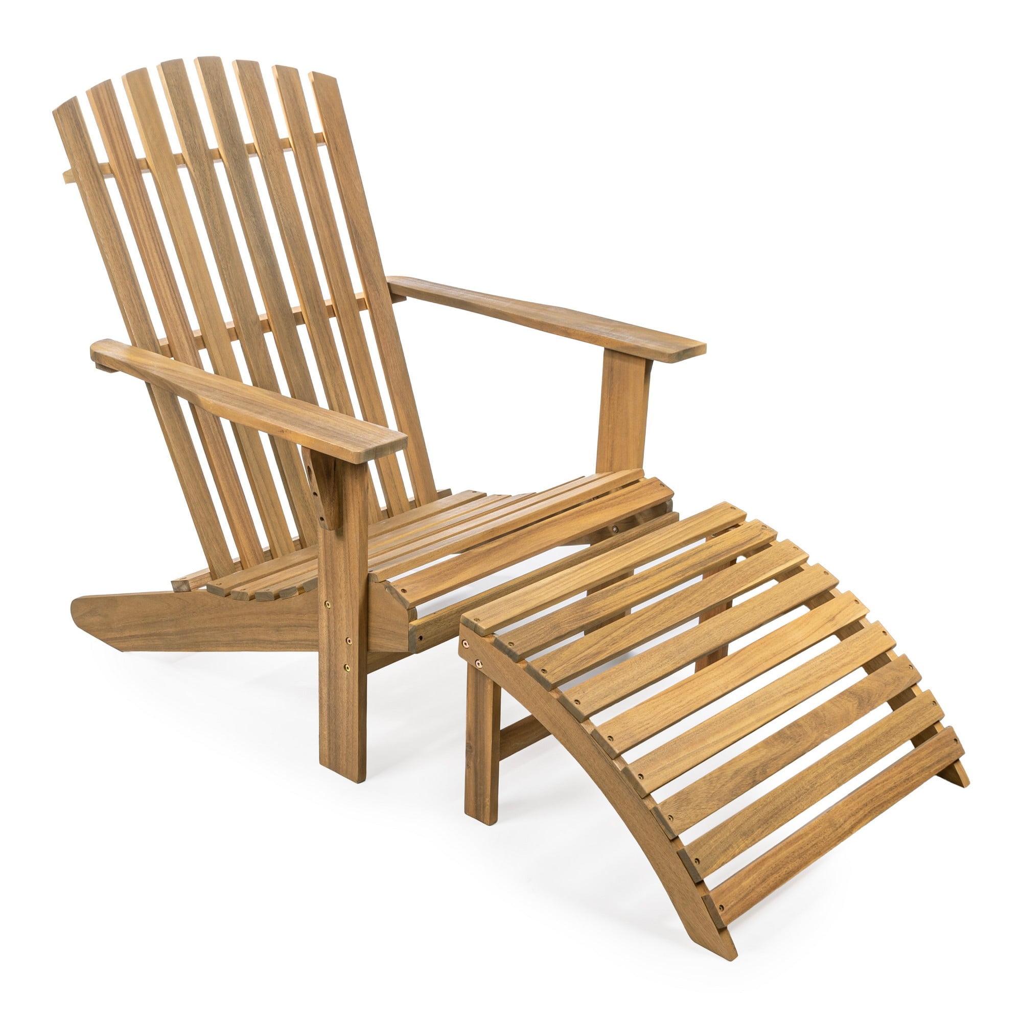 Saranac 2-Piece Traditional Rustic Acacia Wood Adirondack Chair with Detachable Ottoman, Teak Brown - JONATHAN Y