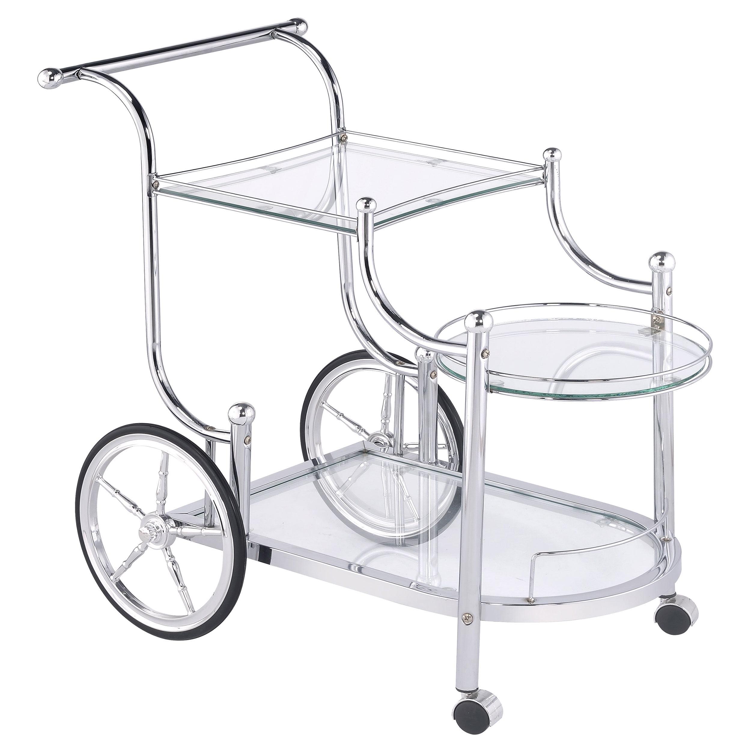 Transitional Chrome 3-Tier Serving Cart with Tempered Glass Shelves