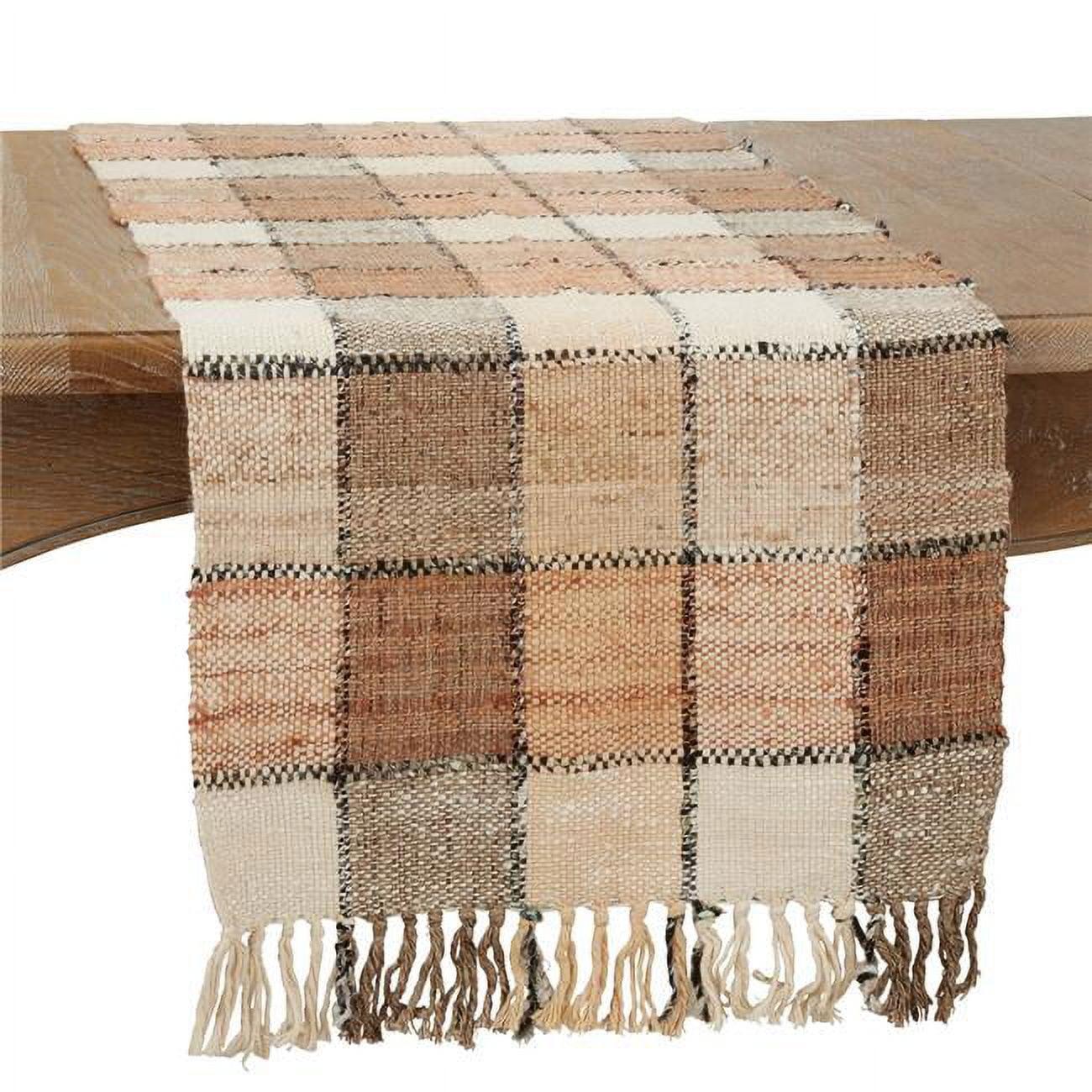 Saro Lifestyle Checkered Runner, Natural, 16" x 72"