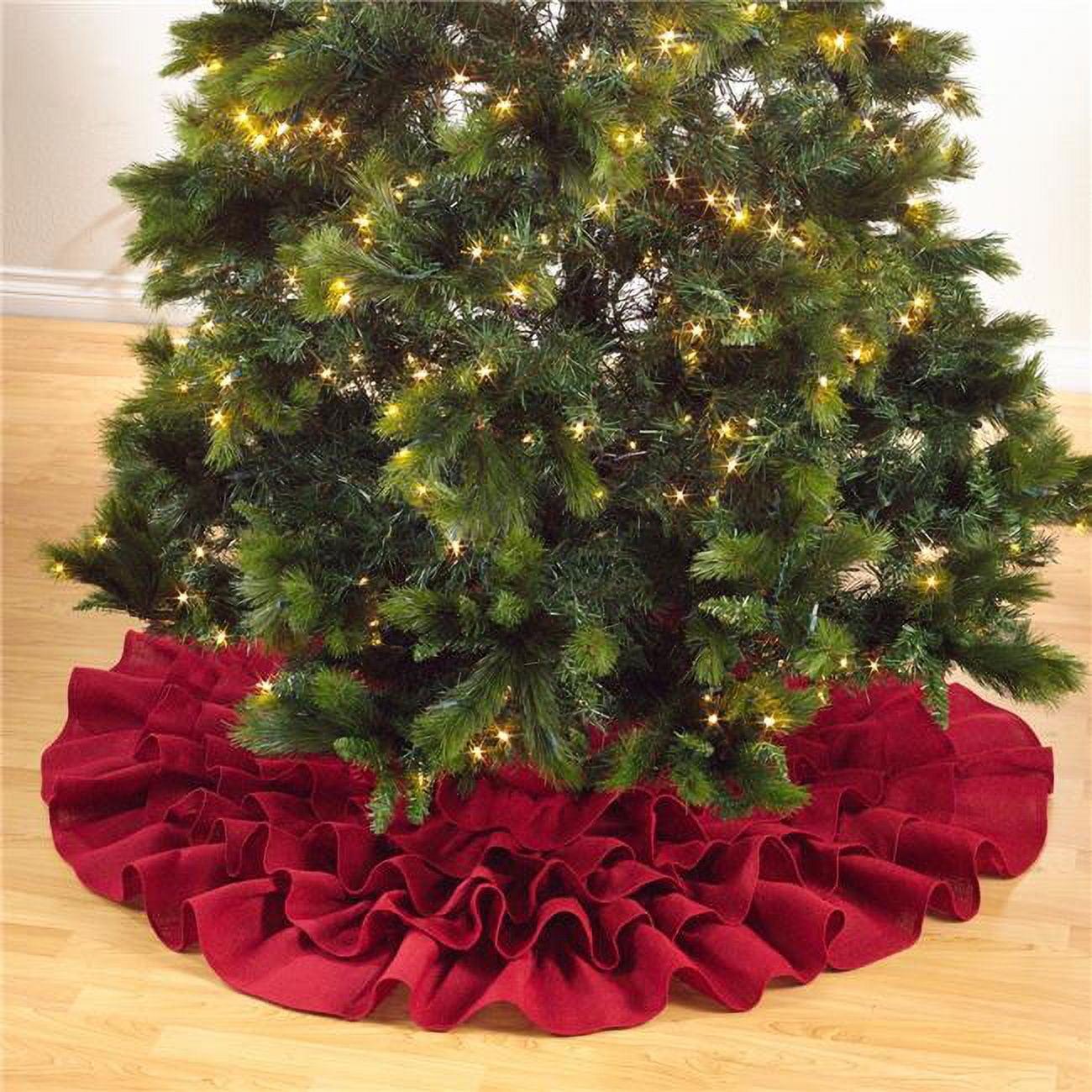 Red Jute Ruffled Christmas Tree Skirt, 84 inches