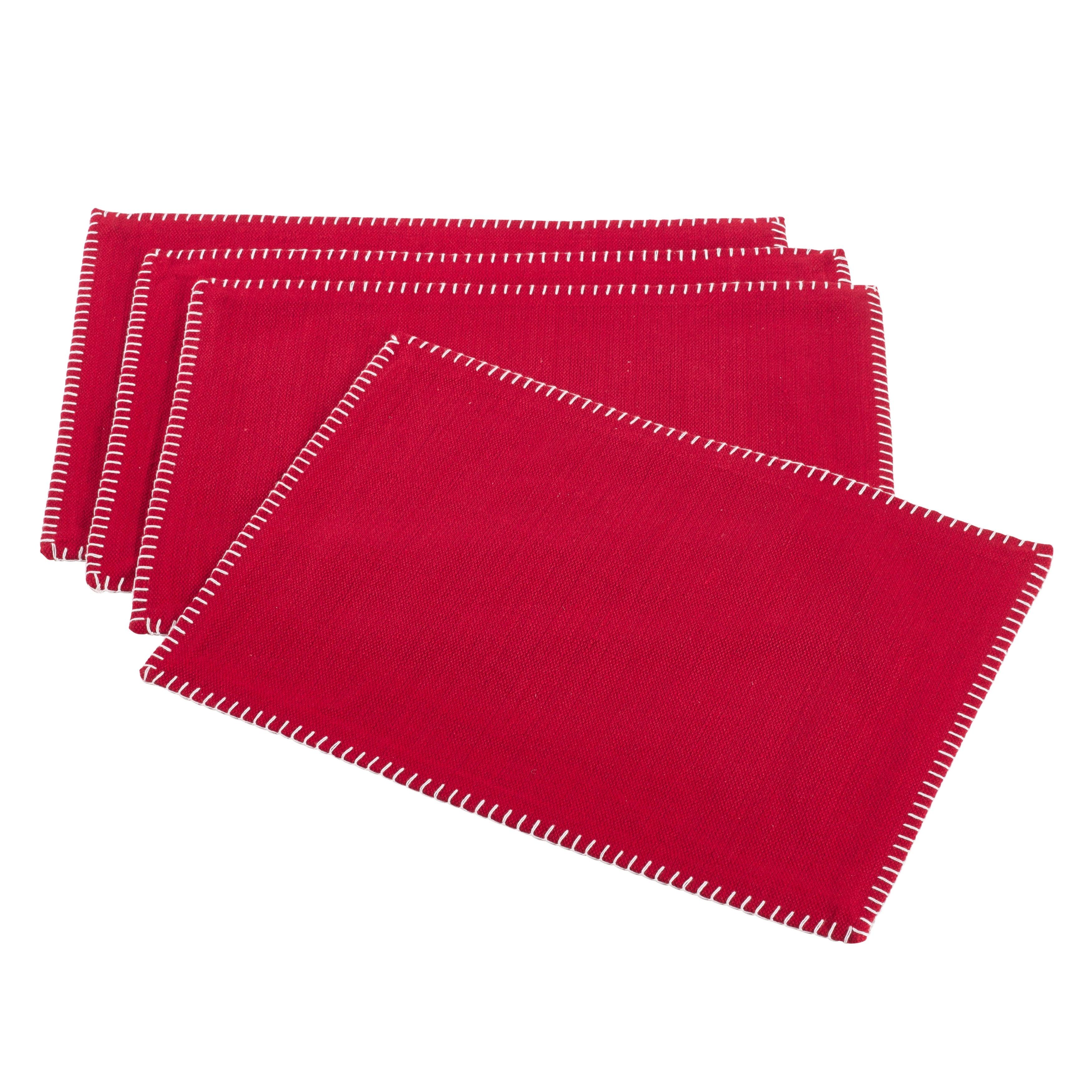 Saro Lifestyle Whipstitch Cotton Placemat, Red, (Set of 4 pcs)