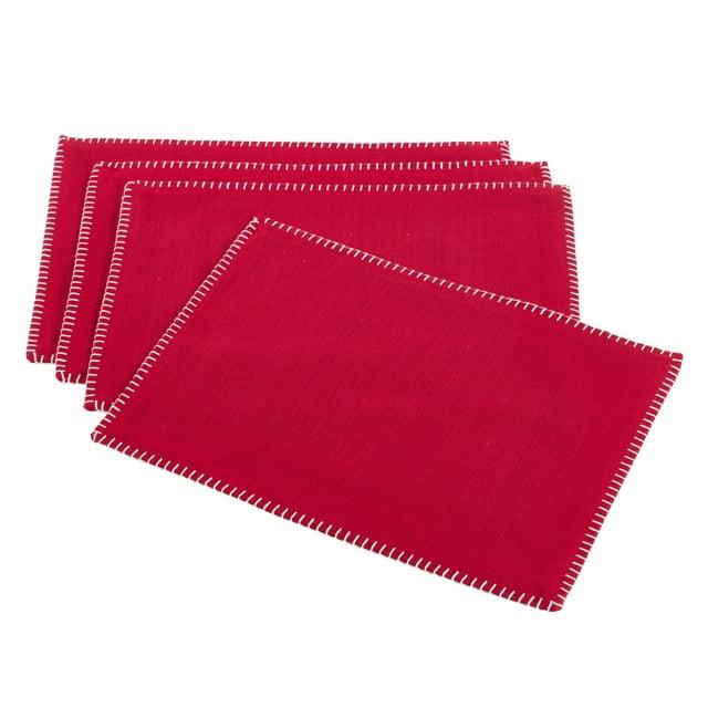 Saro Lifestyle Whipstitch Cotton Placemat, Red, (Set of 4 pcs)