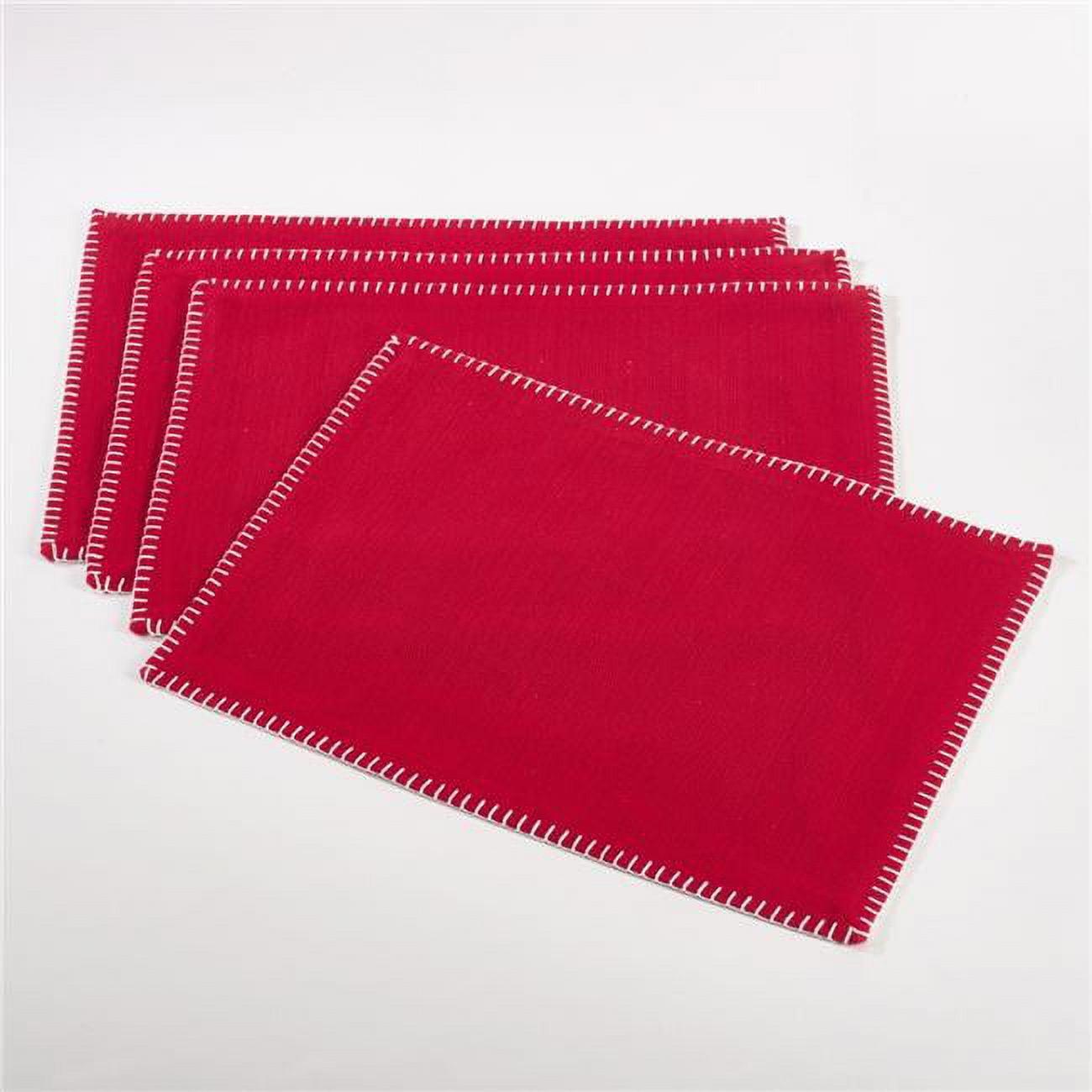 Red Whip Stitched Fabric Placemats Set of 4