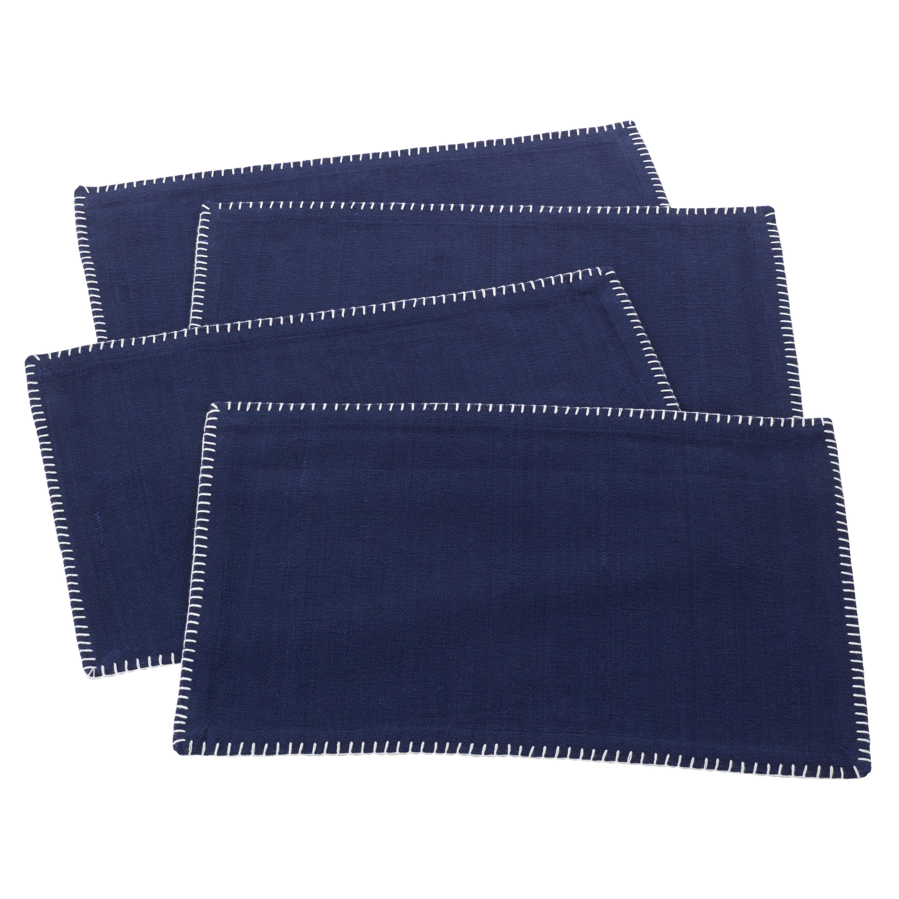 Saro Lifestyle Whipstitch Cotton Placemat, Navy Blue, (Set of 4 pcs)