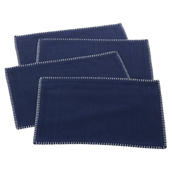 Saro Lifestyle Whipstitch Cotton Placemat, Navy Blue, (Set of 4 pcs)