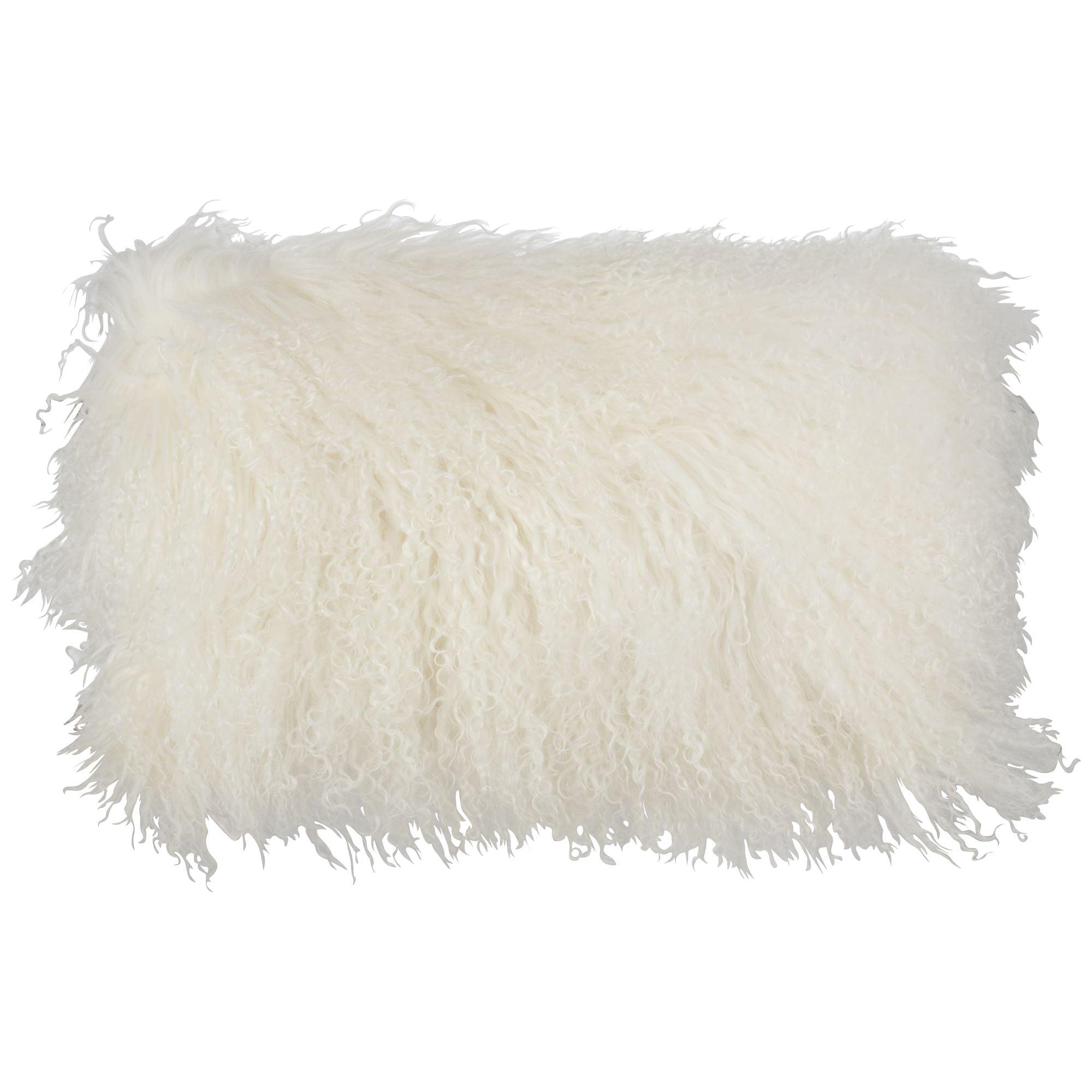 Ivory Mongolian Lamb Fur Rectangular Throw Pillow