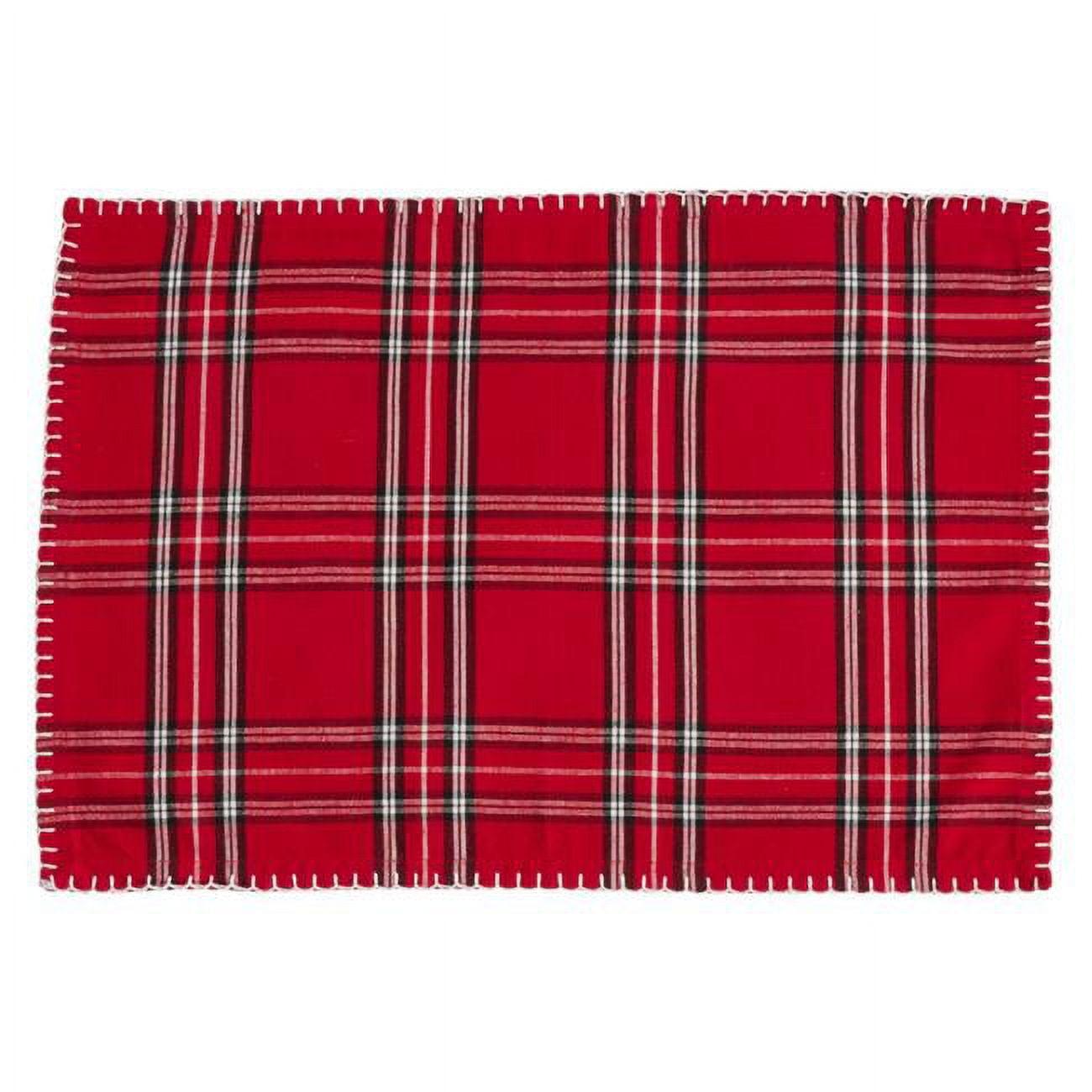 14" X 20" Plaid Whipstitch Placemat Set of 4 pc Red - SARO Lifestyle