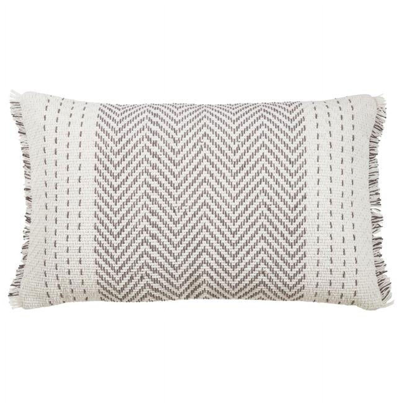 14"x23" Oversize Kantha Stitch Striped Poly Filled Lumbar Throw Pillow Gray - Saro Lifestyle: Cotton, Indoor, Zipper Closure