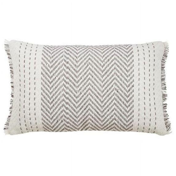 14"x23" Oversize Kantha Stitch Striped Poly Filled Lumbar Throw Pillow Gray - Saro Lifestyle: Cotton, Indoor, Zipper Closure