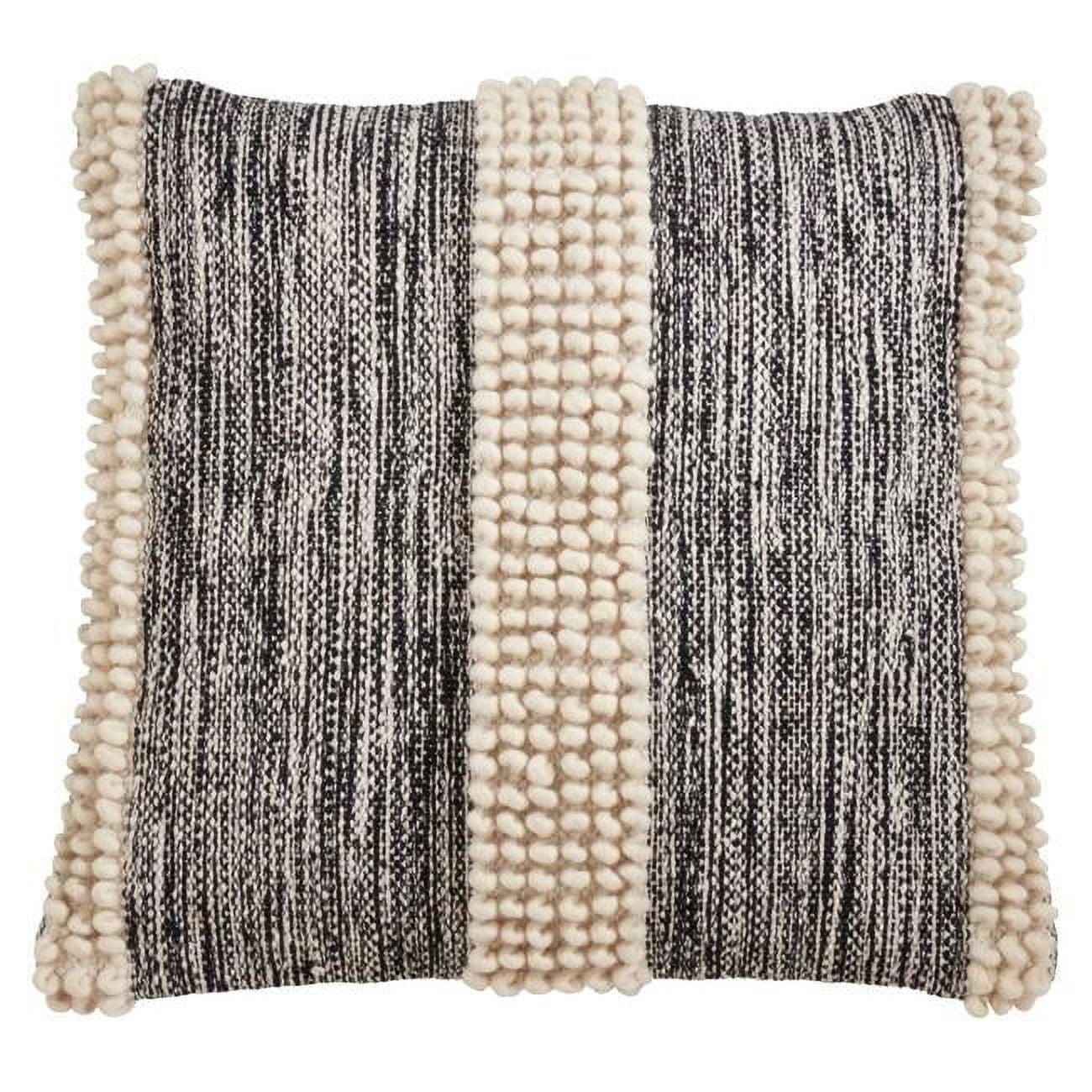 22 in. Pom Pom Stripe Square Pillow Cover, Black