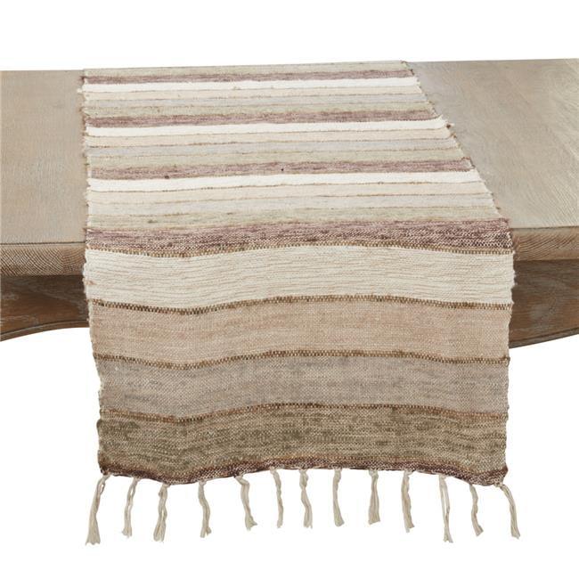 Rustic Beige and Brown Cotton Stripe Fringed Table Runner