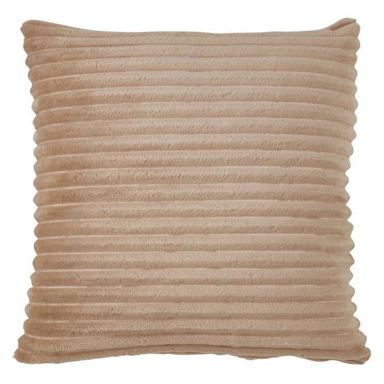 Beige Ribbed Faux Fur Square Throw Pillow