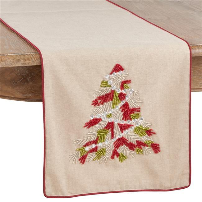 16" X 72" Beaded Christmas Tree Runner Red - SARO Lifestyle: Elegant Holiday Decor, Non-Woven Polyester, Spot Clean