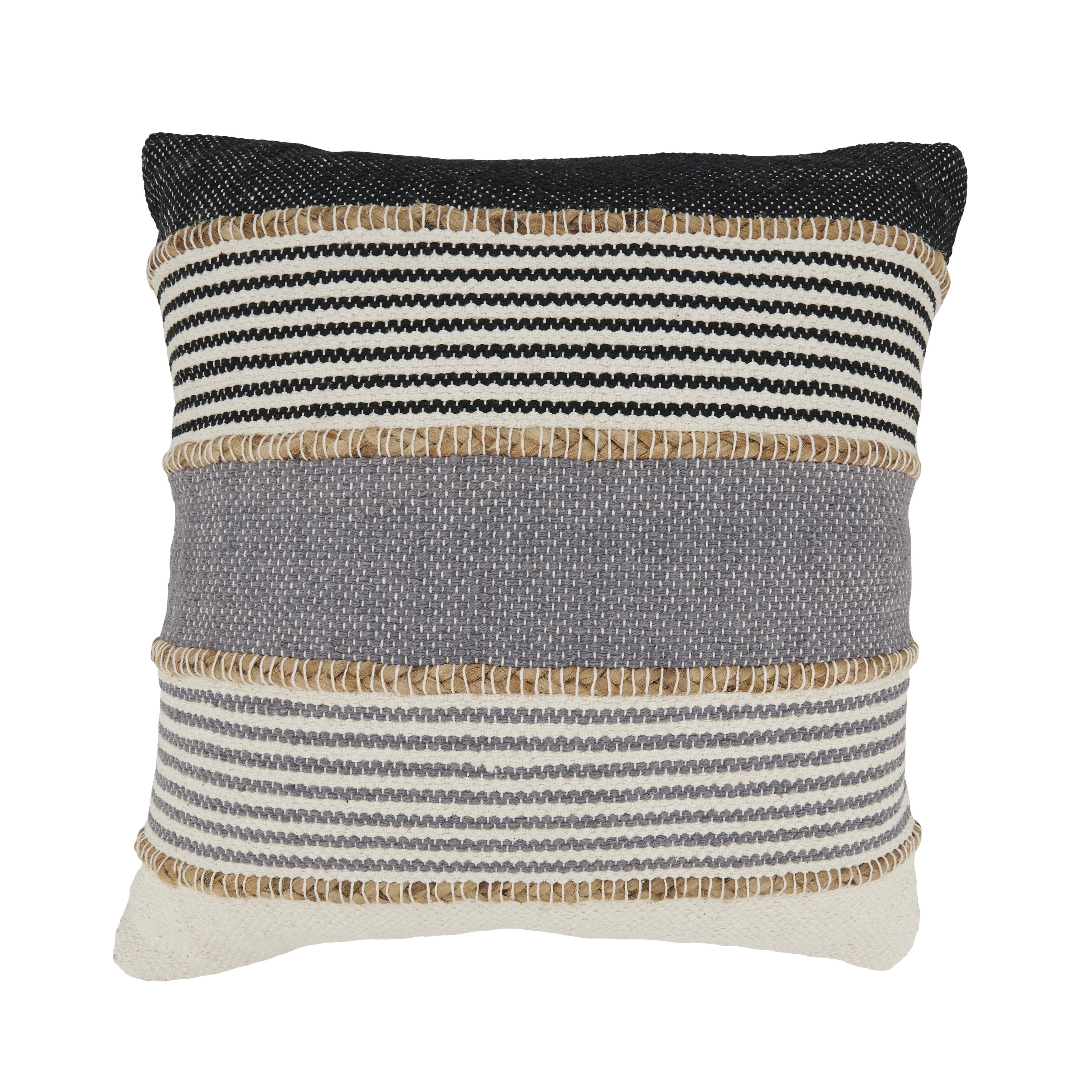 20'' Black and Gray Striped Cotton Blend Pillow Cover