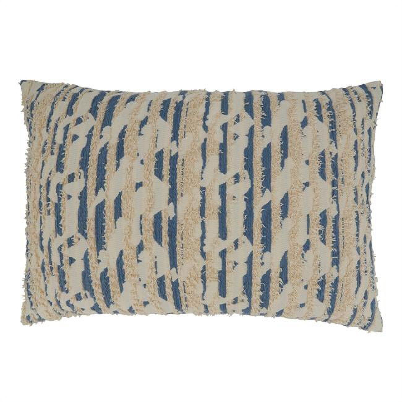 16"x24" Oversized Poly-Filled Textured and Printed Lumbar Throw Pillow Blue - Saro Lifestyle: Cotton Cover, Indoor Use, Zippered