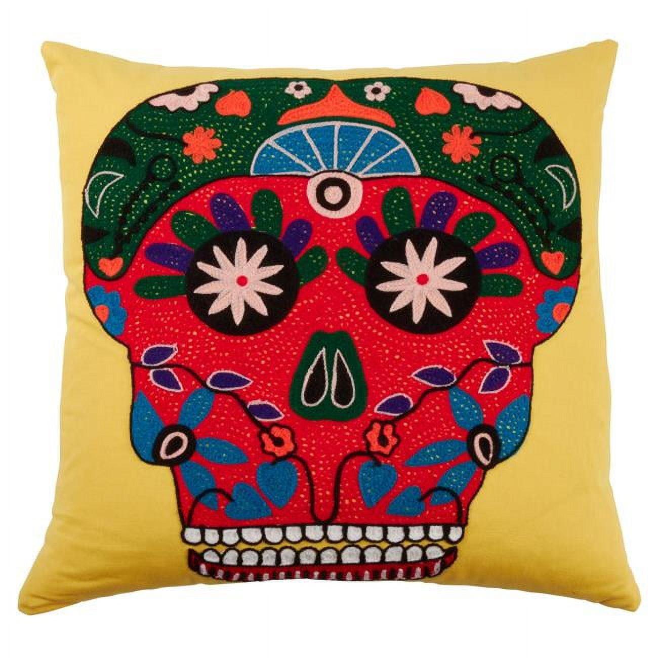 Saro Lifestyle Sugar Skull Pillow - Poly Filled, 18" Square, Yellow