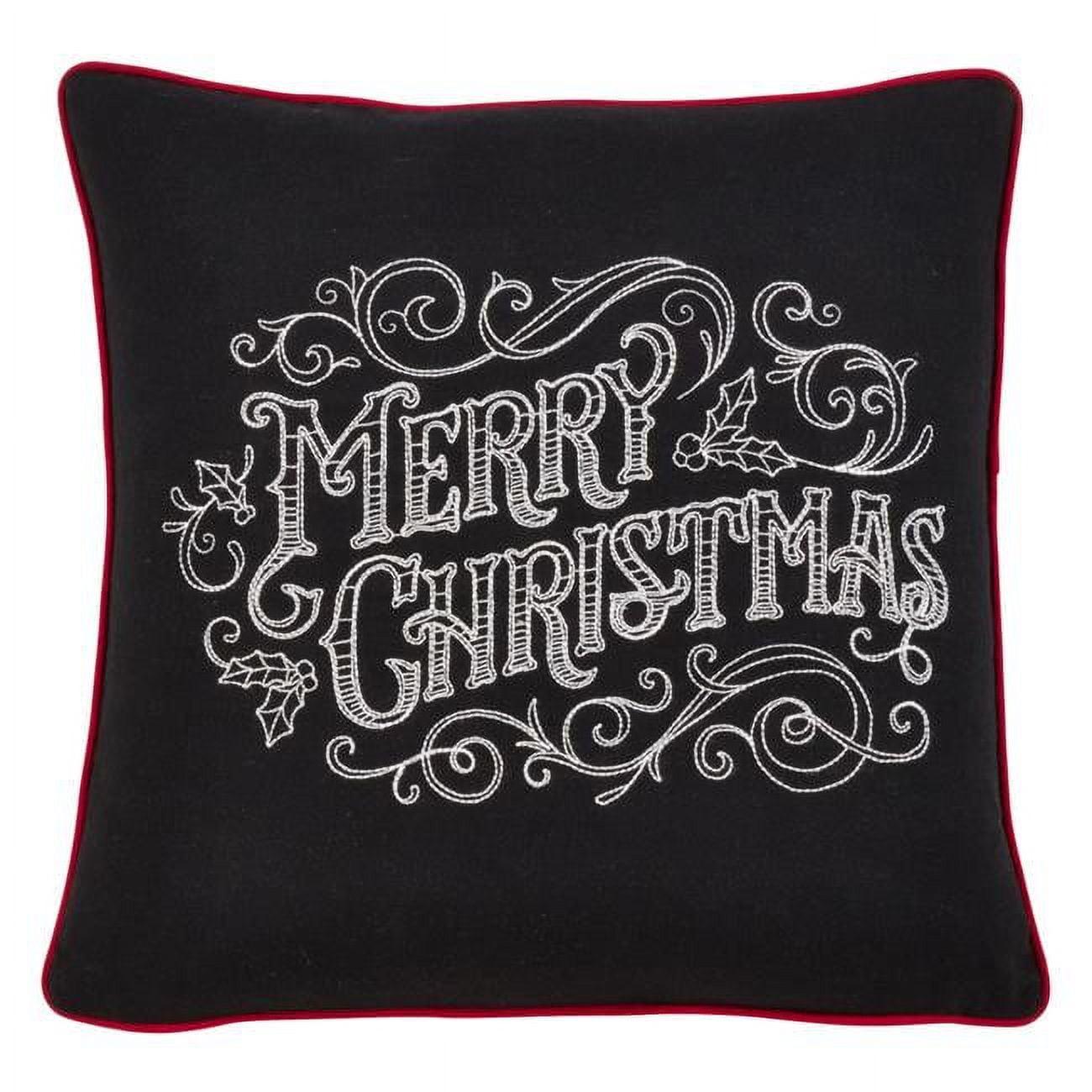 Saro Lifestyle Throw Pillow Cover With Merry Christmas Chalkboard Design, 16", Black